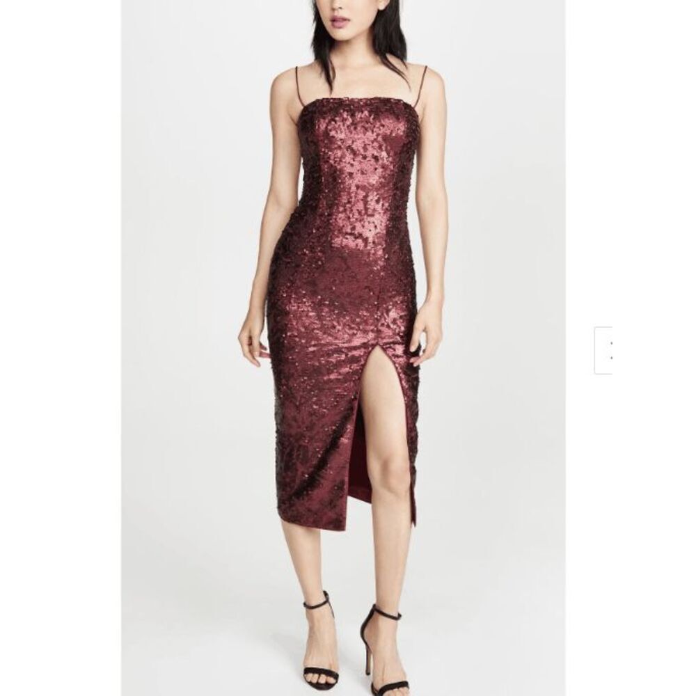 NEW! MISHA Tamara Dress Wine (Red)‎ Sequin Formal Front Slit Strappy Size 4